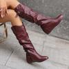 Yellow Wine Red Women Mid Calf Boots Med Wedge Heel Big Size 50