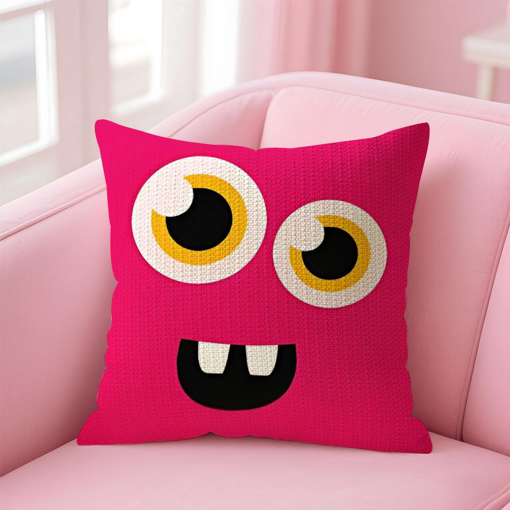 Cartoon Monster'S Eyes Cushion Cover Natural Linen Pillow Case Double-Sided Print Decorative Sofa Pillowcase Home Decor Gift