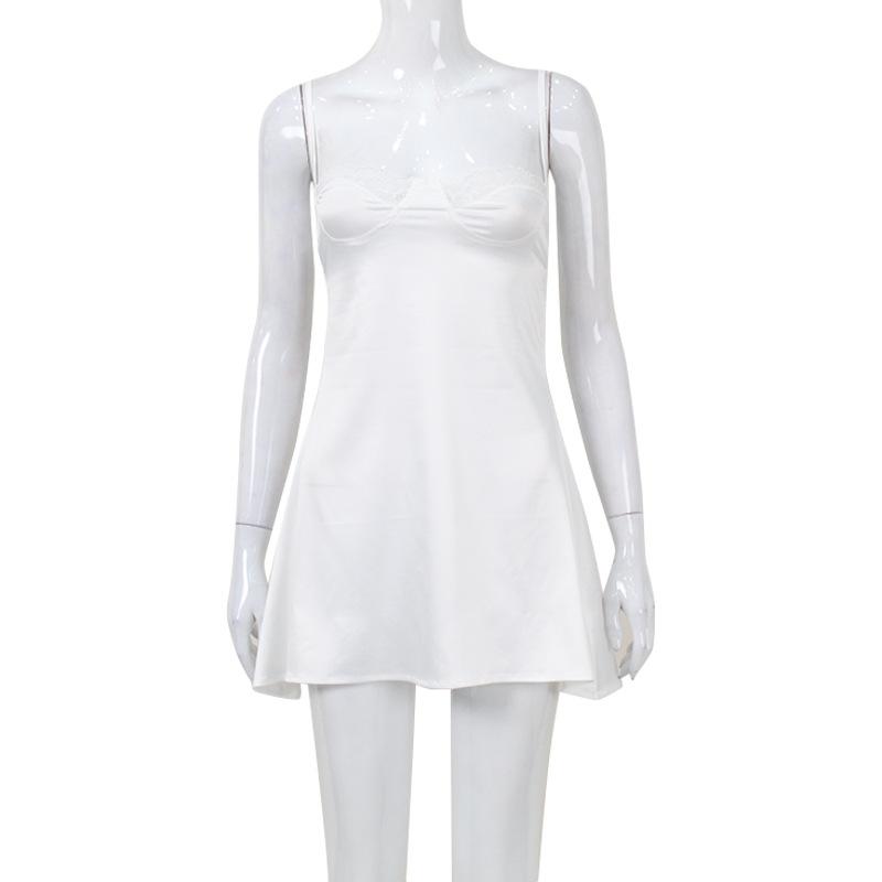 

Женское платье с глубоким вырезом, кружевное, сексуальное, пикантное, повседневное, домашнее, с высокой талией, с бретелью через шею S белый