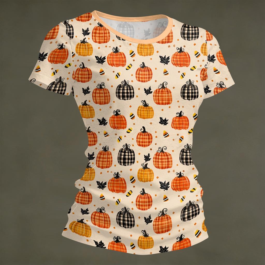 Women's Halloween Print Short Sleeve Neck Loose Fit T-Shirt for Party Casual Wear