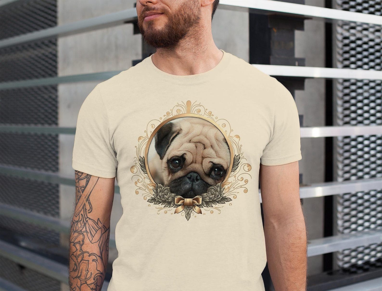 Pug V7 Cute Dog T-Shirt TEE White Natural Beige Old Style Men Unisex DTG Print 4XL