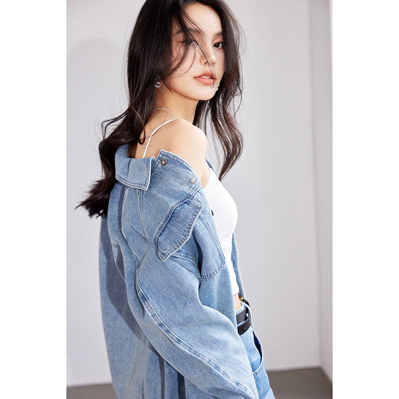 

In-Stock 2025 Spring Retro Casual Denim Shirt for Women M