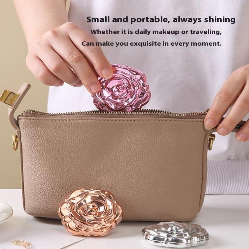 1 Stück tragbarer Mini-Spiegel Retro Rose Blume Kleiner Taschen-Kosmetikspiegel Doppelseitiger Handspiegel Kompaktes Kosmetik-Schönheitswerkzeug