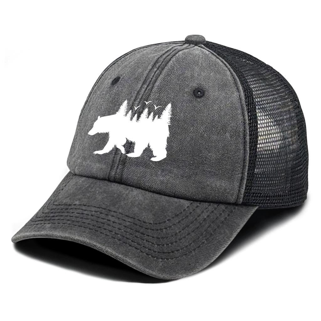 White Forest Bear Mesh Cap Adjustable Baseball Cap Hat For Woman Distressed Simple Snapback Trucker Hat Ideal Choice For Gifts