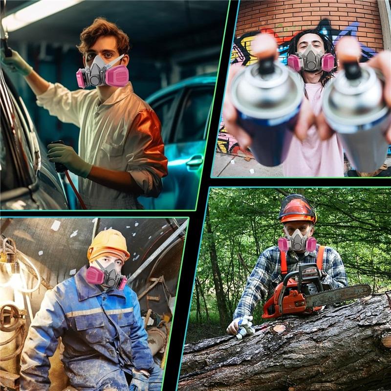 Maschera Respiratoria con Filtri 60921: Respiratore Mezza Faccia Riutilizzabile Maschera Antigas per Pittura a Spruzzo Chimica Resina Epossidica Mascherina Antipolvere per Costruzioni