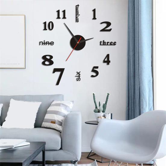 Modern Nordic Wall Clock Battery Powered Quiet Non-ticking Arabic Numerals Clock 3D Effect DIY Wall Clock for Living Room