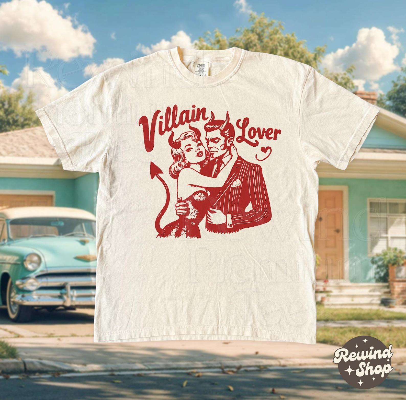 Villain Lover Comfort Colors Shirt - Retro Dark Romance Reading Tshirt - Devil Couple Graphic Tee -Bookish Gift for Readers & Fans S