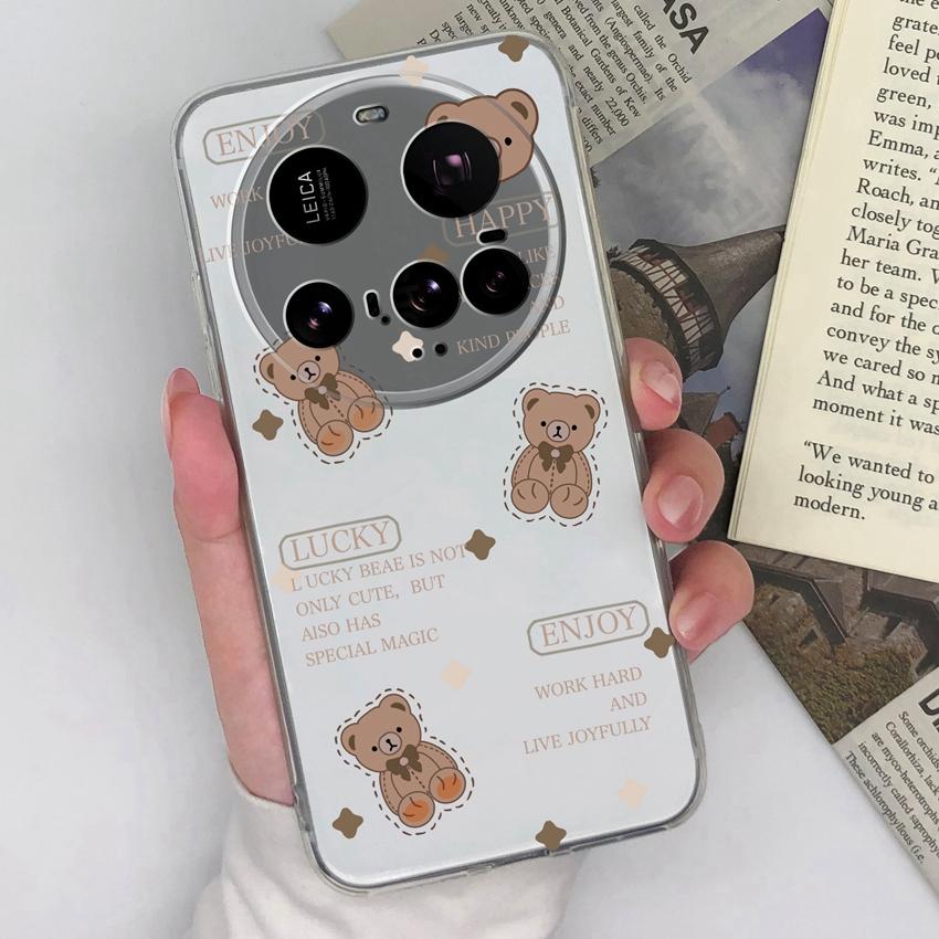 For Xiaomi 15 Ultra 15T Mi 10 11 12 Lucky Brown Love Heart Cellphone Cases Screen Protector Transparent Silicone Scratchproof Shell For Xiaomi Housing