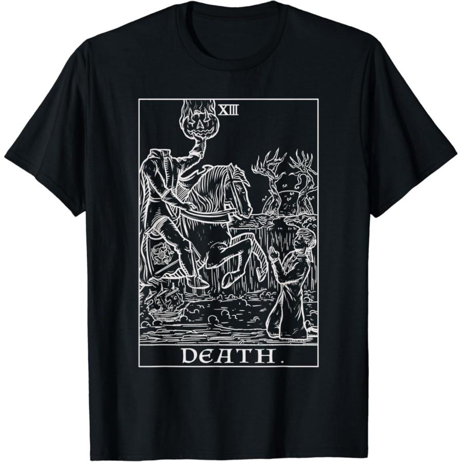 HCJNZCA Death Tarot Card Headless Horseman Gothic Halloween Horror T-Shirt XXXXXL чёрный
