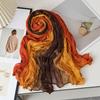 Gradient Blue Cotton-Linen Scarf: Retro Versatile Print, Long Pleated Women's Accessory for Autumn/Winter