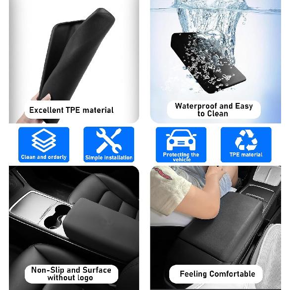 WinDu For Tesla Model 3 Model Y Armrest Cover Center Console Cover Non-Slip TPE Armrest Protector 2016-2024 Model 3 Model Y Interior Accessories