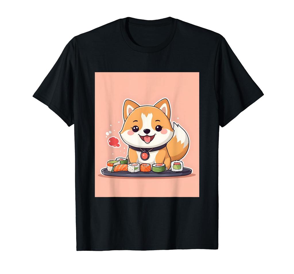 Shiba potisk Kawaii, Pes, Inu, Suši, Roztomilý, Japonský, Tričko