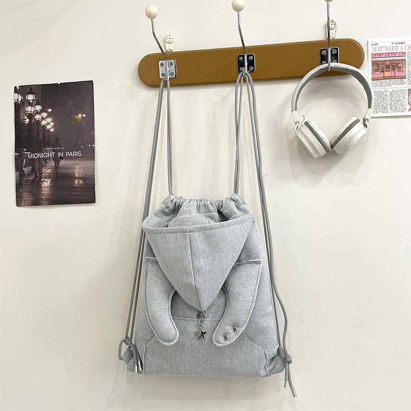 Girls Canvas Backpack With Drawstring Hood And Angel Wing Pattern For Daily Use And Travel