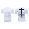 Cross Print Compression Shirt for Men Athletic Quick Dry Short Sleeve Tops Baselayer Christian Gym Workout Running T-shirts Tees