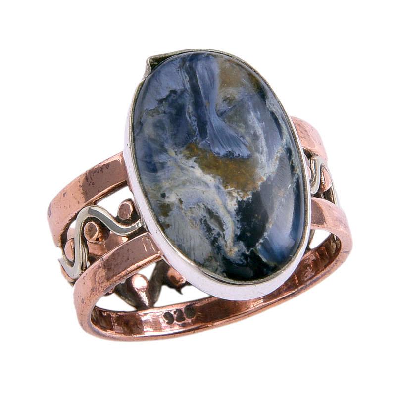 Natural Pietersite Gemstone Two Tone 925 Sterling Silver Jewelry Ring S.5.5 D1p85