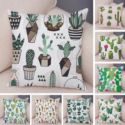 Cactus Succulent Double Sided Print Plush Pillowcase Soft Comfortable Cushion Cover Home Sofa Car Bedroom Decor