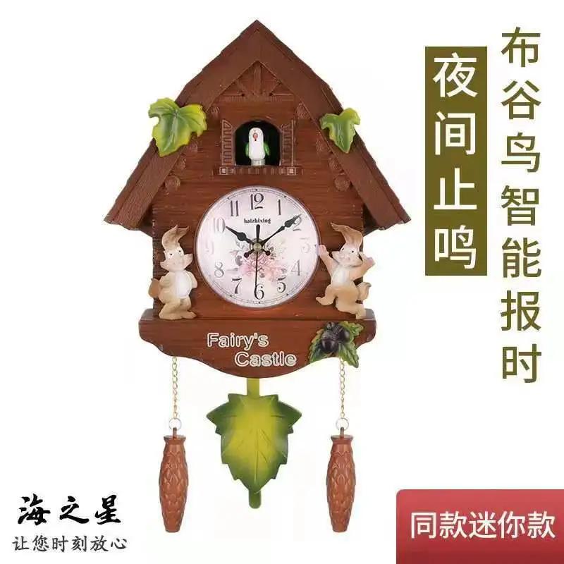 Cuckoo Clock Wall Clock Bird House Day Time Hourly Alarm Clocks Nordic Pendulum Wall Watch Decorations for Kids Home Living Room
