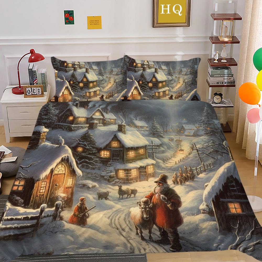 3D Christmas Quilt Set Christmas Gift Bedding 2/3 Pieces AU180 * 210 Christmas Atmosphere Decoration Soft and Easy To Clean Bedroom Decoration