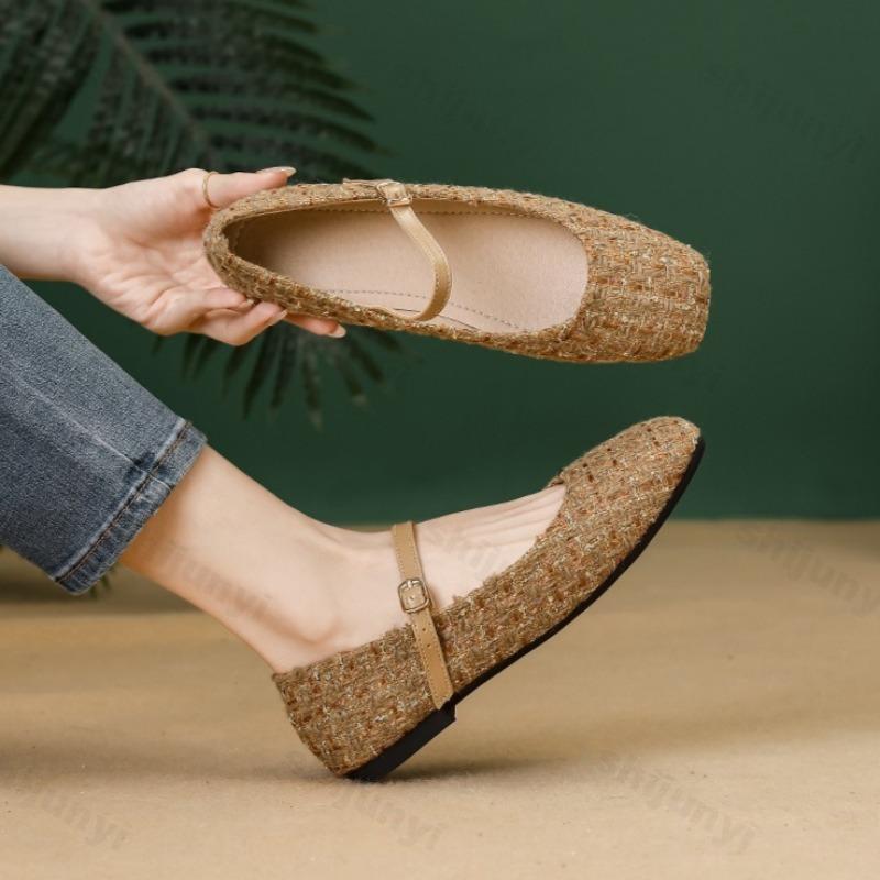 Women Ballet Shoes Buckle Soft Sole Single Shoes 2026 Elegant Ladies Fashion Designer Square Toe Mary Jane Flats Shoes Size 44