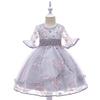 Embroidered Flare Sleeve Princess Mesh Dress for Girls