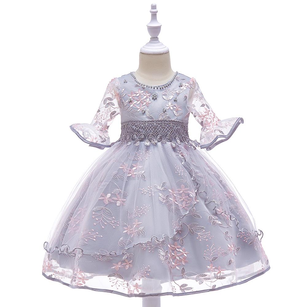 Embroidered Flare Sleeve Princess Mesh Dress for Girls