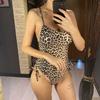 Leopard Cross Back Lace Up One Piece Swimsuit Women Swimwear Female High Leg Cut Monokini Padded Bather Bathing Suit Swim V7155