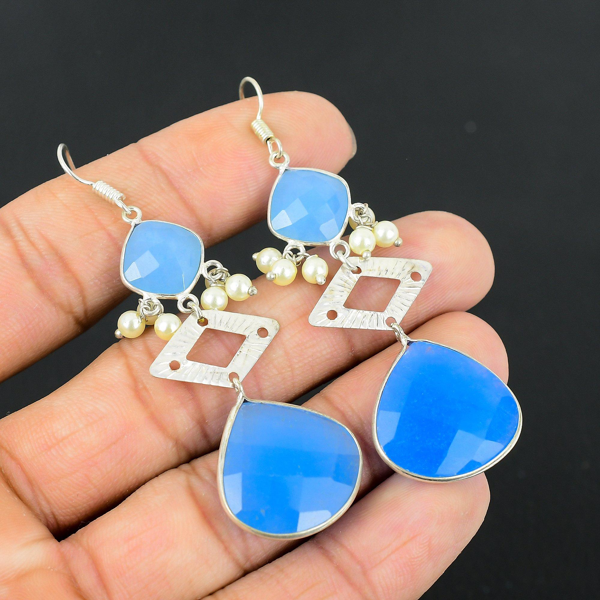 

День Дочери Распродажа Груша Синий Сапфир Драгоценный Камень Висячие Уникальные Серьги Серебро 925