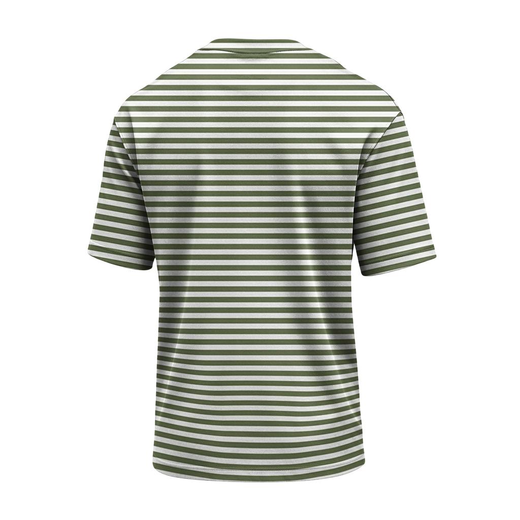 Men's Casual Quick-Dry Short Sleeve Shirt with Round Neck Lightweight Mesh and Striped Design