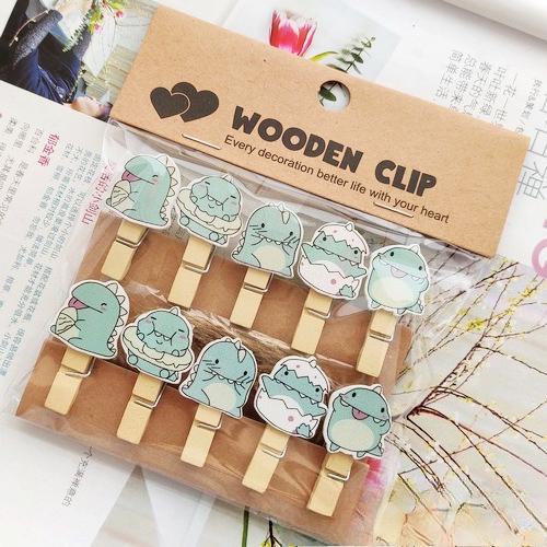 Cartoon Little Dinosaur Home Hanging Photos Flower Shop Card Small Wooden Clip