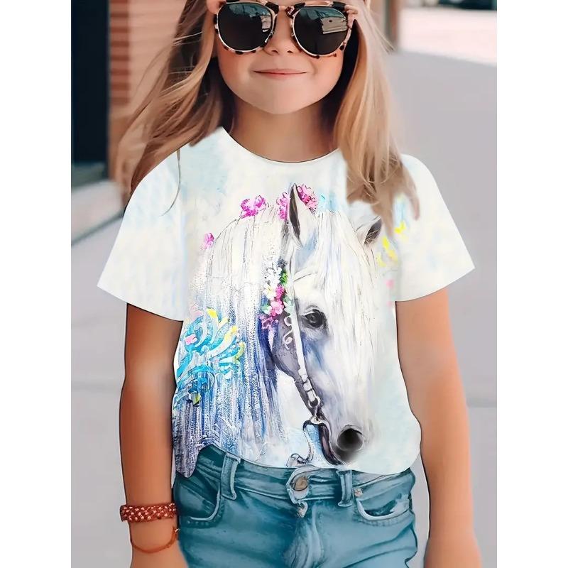 Kids T-shirt 3d Print New Cartoon T-shirt Children's T-shirt Short Sleeve Loose Casual Horse Pattern T-shirt TX