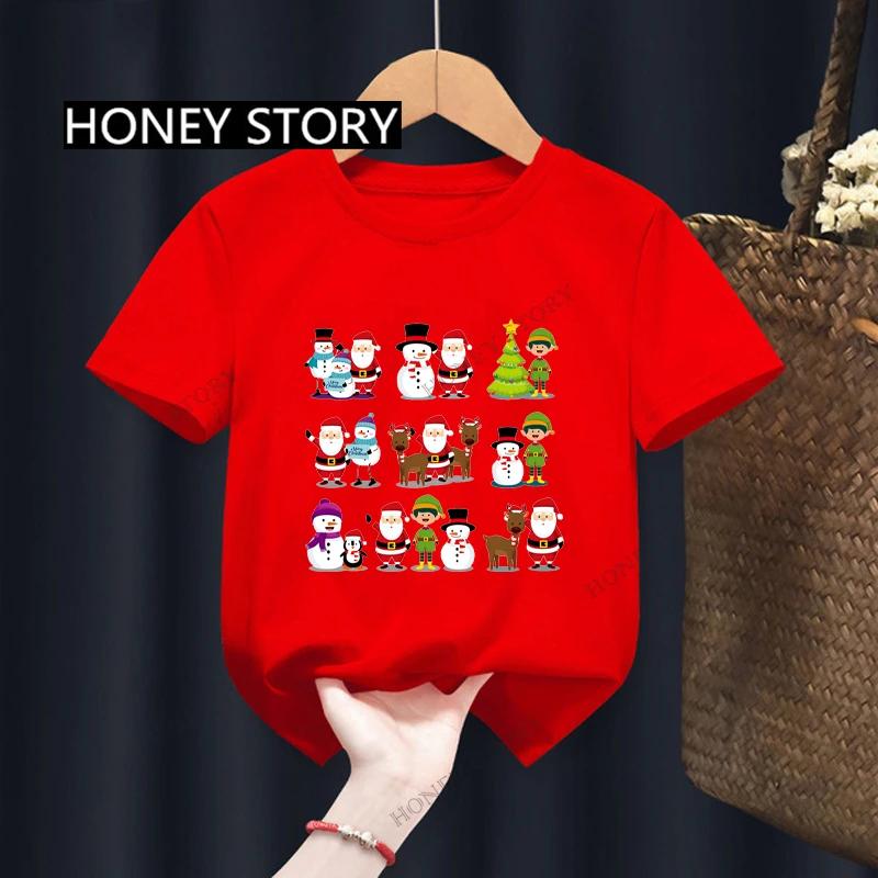Christmas Kid T Shirt Fashion Merry Christmas Letter-printed Children's T-shirt Short-sleeved Tops for Children Clothes Tee