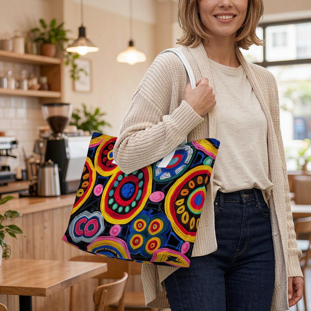 Colorful Printed Tote Bag Casual Large Capacity Shoulder Handbag For Daily Use