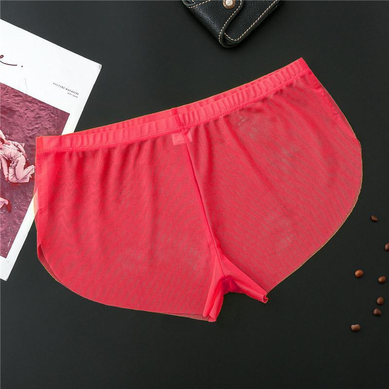 Men's Breathable Ice Silk Sleep Shorts with Side Slits