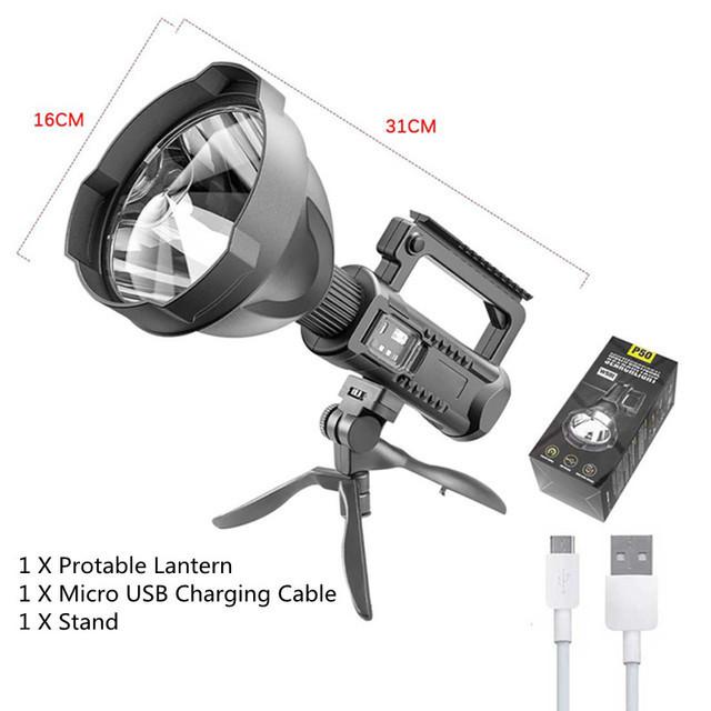Super Bright Searchlight Rechargeable Flashlight Outdoor Handheld LED Spotlight Floodlight Torch Lamp Work Light With USB Tripod