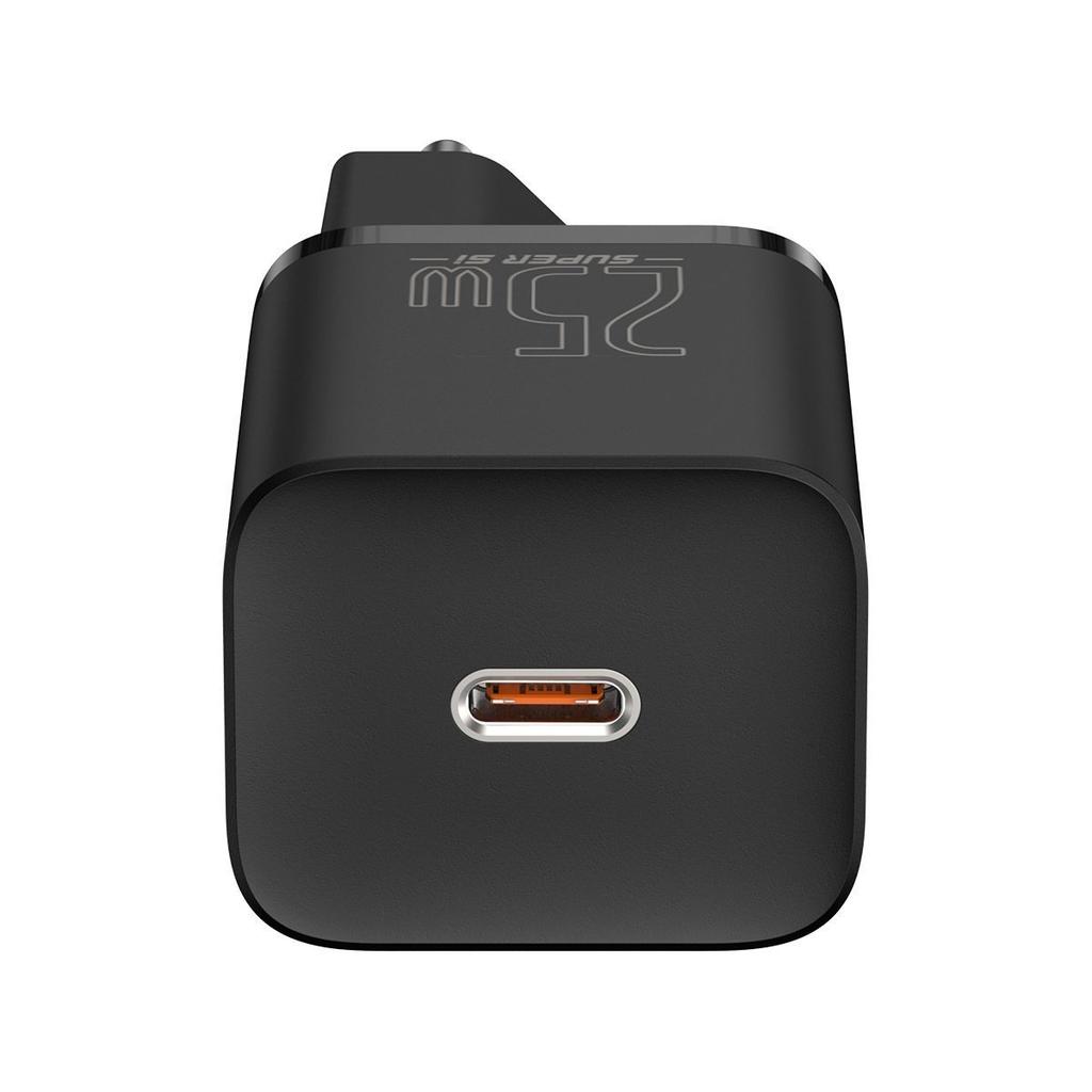 Netzladegerät Baseus Super Si Quick Charger 1C 25W Mit USB-C zu USB-C Kabel 1M (Schwarz)