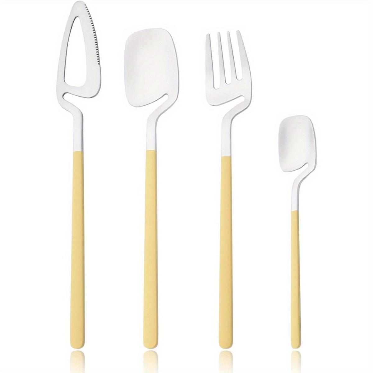 

Набор столовых приборов из 24 предметов для дома из нержавеющей стали 18/10, матовые металлические кухонные принадлежности с красивыми цветными ручками на 6 персон серебряный/жёлтый