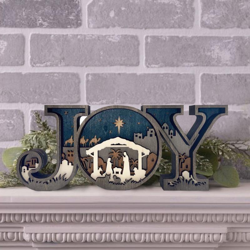 New Christmas Creative Design Letter Ornament Wooden Home Office Desktop Nightlight Decoration Crafts Ornament Birthday Gift