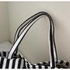 Korean Striped Cartoon Chenille Embroidery Canvas Bag - Large Capacity Cute Girl's Trendy Tote