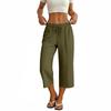 Women Casual Loose Fit Wide Leg Cropped Pants with Elastic Waist Drawstring and Side Pockets Cotton Linen Trousers