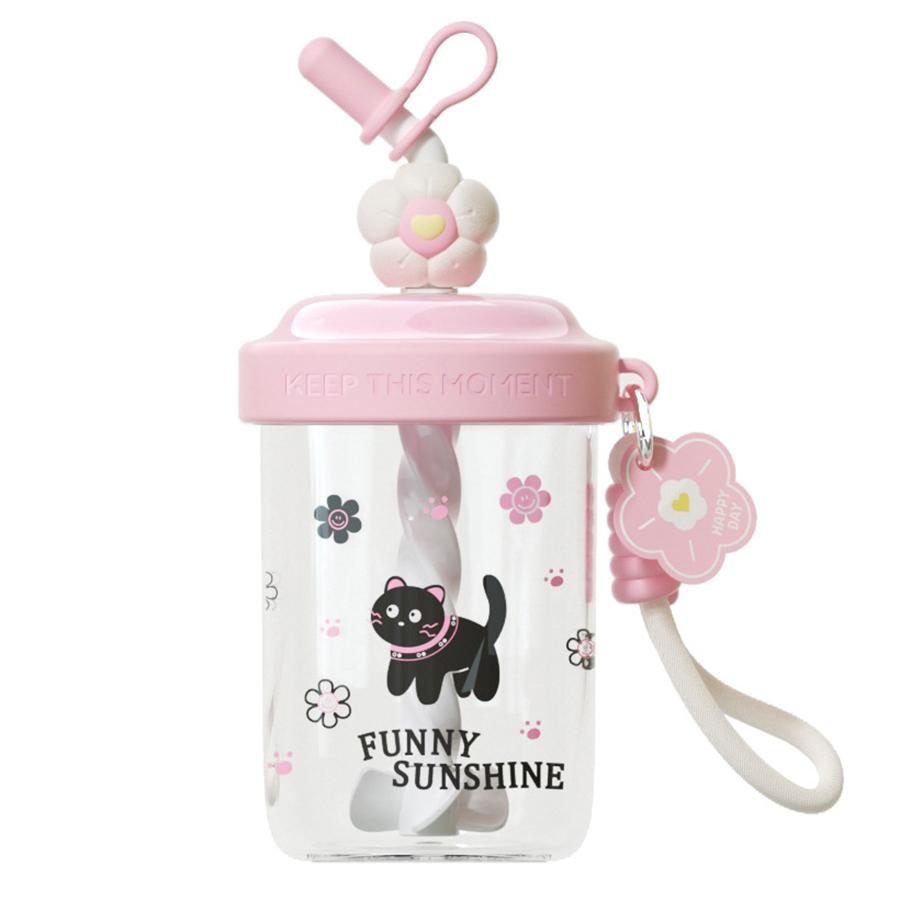 

580ML Water Bottles With Straw Straw Dust Cap Drinking Cup High-capacity Portable Handle Shaker Bottle Fruit Juice рожевий