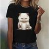 Katze Schwarz Muster T-Shirt Für Lustiges Tier 3D Druck T-Shirts Sommer Übergroße T-Shirts Kurze Ärmel Rundhals Oberteile Streetwear