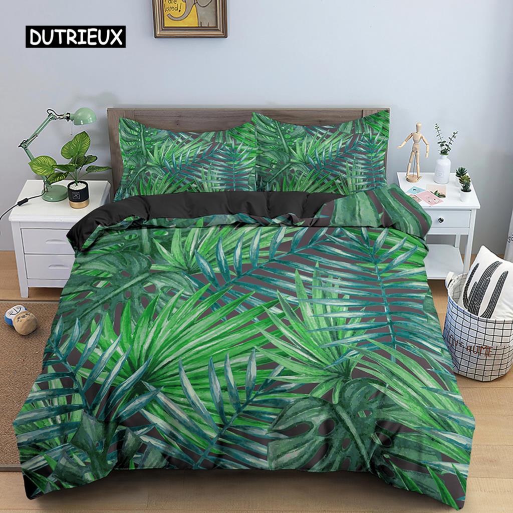 

Пододеяльник с тропическим пальмовым листом, разноцветные листья, комплект одеяла, покрывало с изображением тропических лесов и джунглей, покрывало для женщин, мужчин, детей, подростков US Queen(228x228cm)