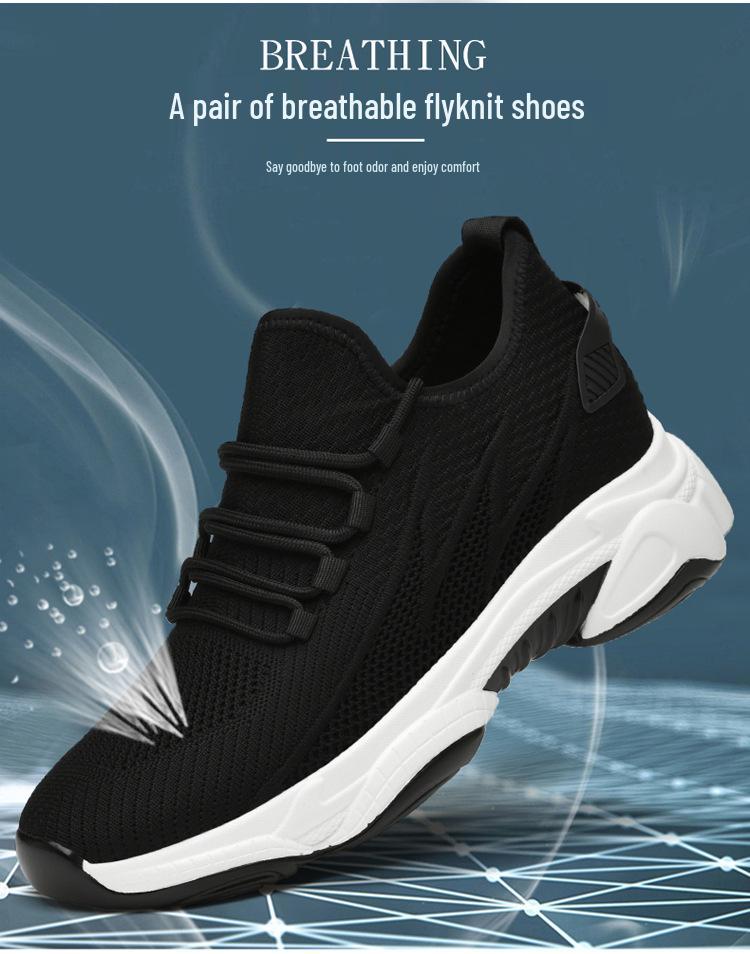 8219 Unisex Height-Boosting Flyknit Running Shoes with Thick Soles, Breathable Mesh, Perfect for Spring and Summer Casual Sports.