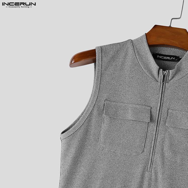 INCERUN Camisetas sin mangas casuales ajustadas con cremallera para hombre