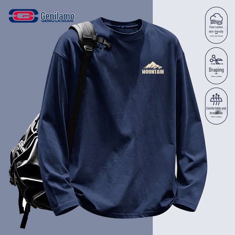 GENIOLAMODE Men's Heavyweight Cotton Long-Sleeve T-Shirt
