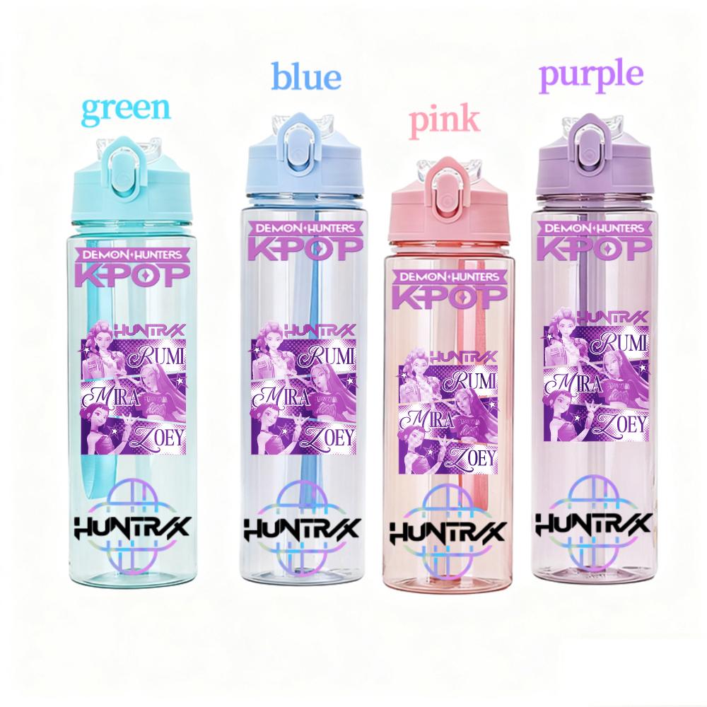800ML KPOP Demon Hunters Transparent Water Cup Leakproof Shatterproof Anime Fashion Portable Sports Cup designed for Boys and Girls Present