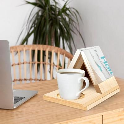 Tragbarer 2-in-1 Holz Buchständer Lesebuch Kaffee-Organizer Dreieckiger Leseständer Büro