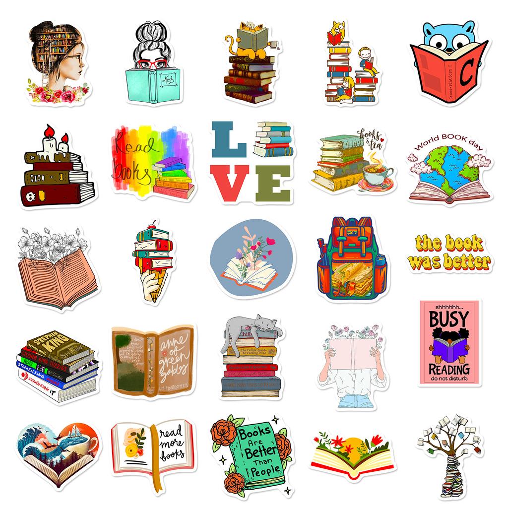 50 Books Reading Graffiti Stickers Decorating Computers Mobile Phones Tablets Waterproof Stickers