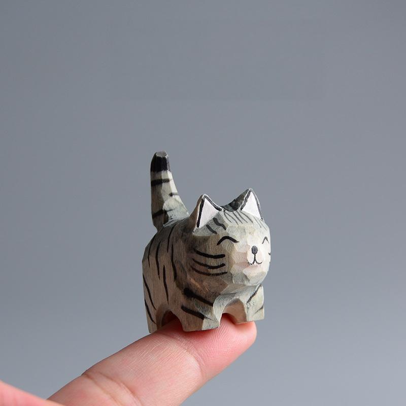 Funny Handmade Carved Wooden Cat Keychain Creative Pendant Non-toxic Material Unisex Keyring for Daily Key Organize
