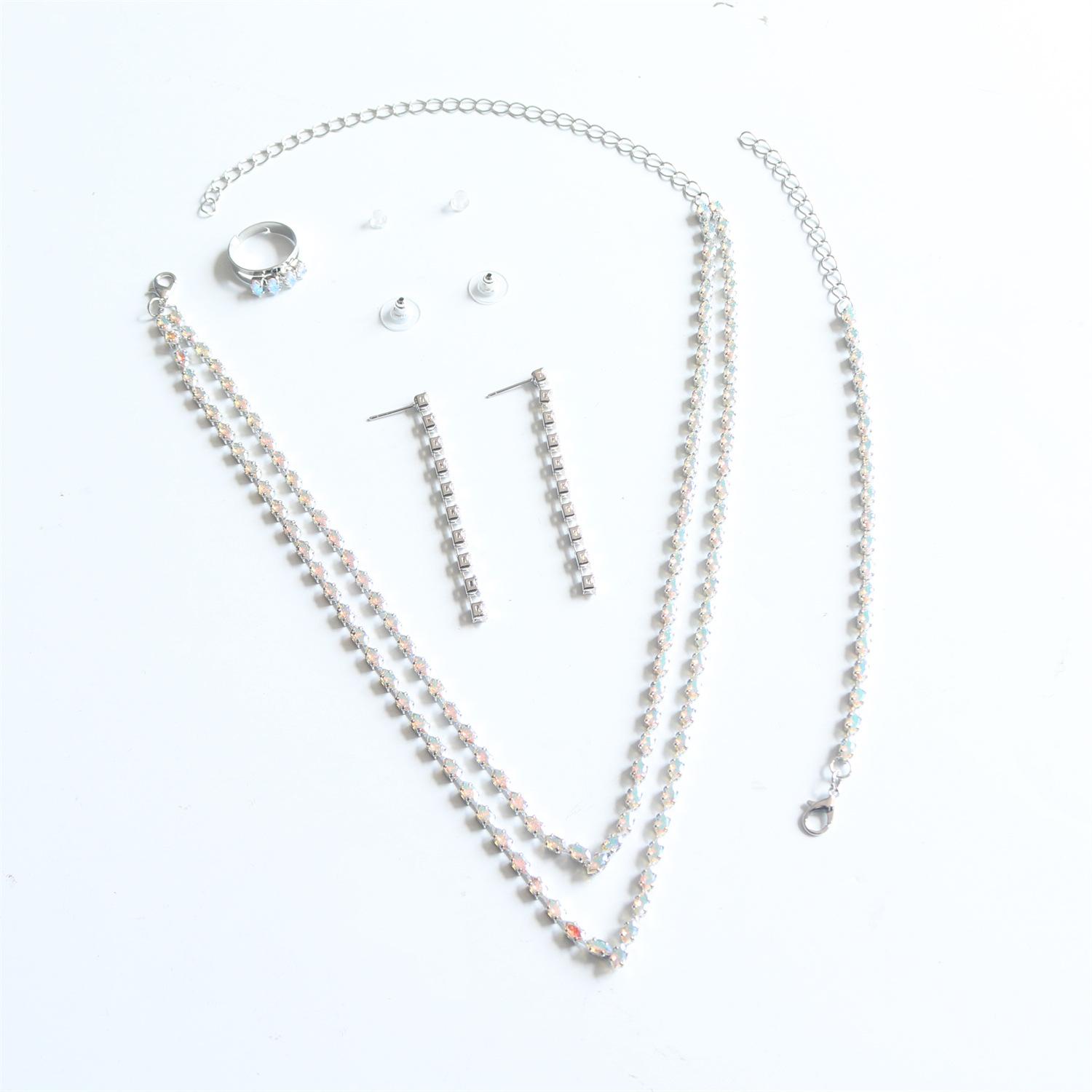 

European And American Multi-Layer Ab Rhinestone Necklace, Earrings, Bracelets, Rings, Jewelry Sets, Bridal Wedding Accessories